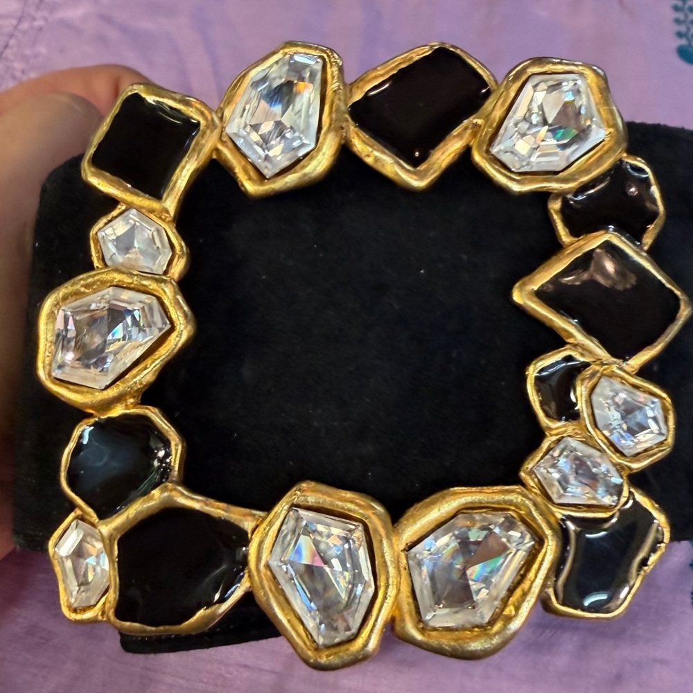 Black Gem-Embellished Women's Belt with Gold Ring Accent - Picture 2 of 6